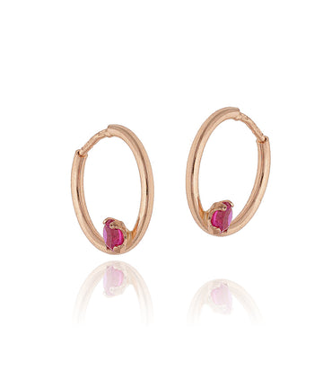 14 mm rožinio aukso auskarai su rubinais