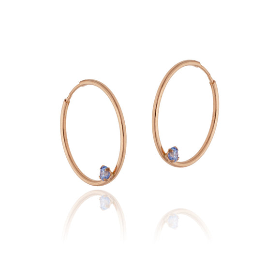 22 mm rožinio aukso auskarai su mėlynu akcentu