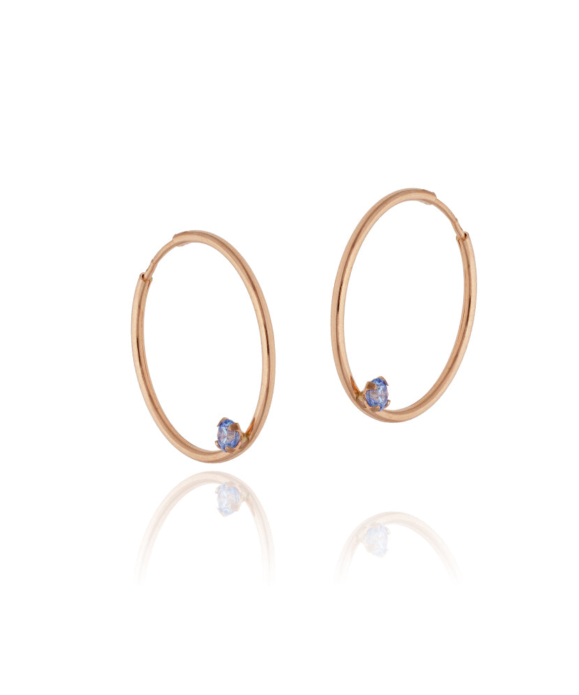 22 mm rožinio aukso auskarai su mėlynu akcentu