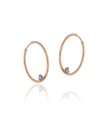 22 mm rožinio aukso auskarai su mėlynu akcentu