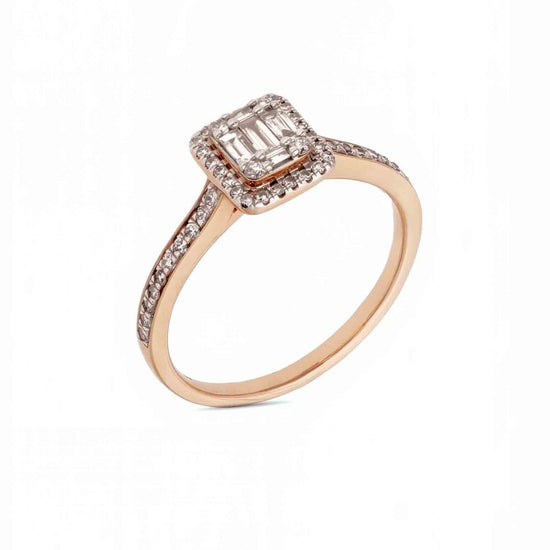 Rožinio aukso žiedas su kvadratiniu brangakmeniu