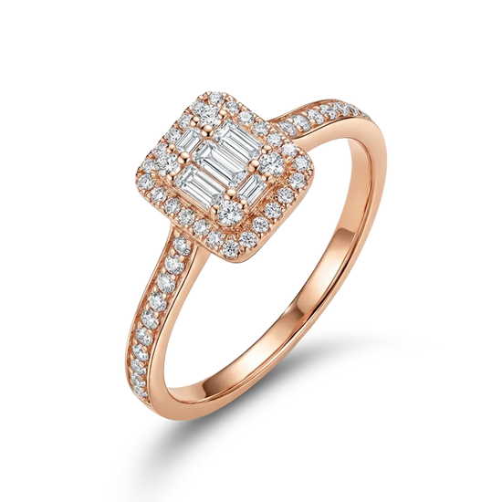 Rožinio aukso žiedas su 0.5 ct briliantais