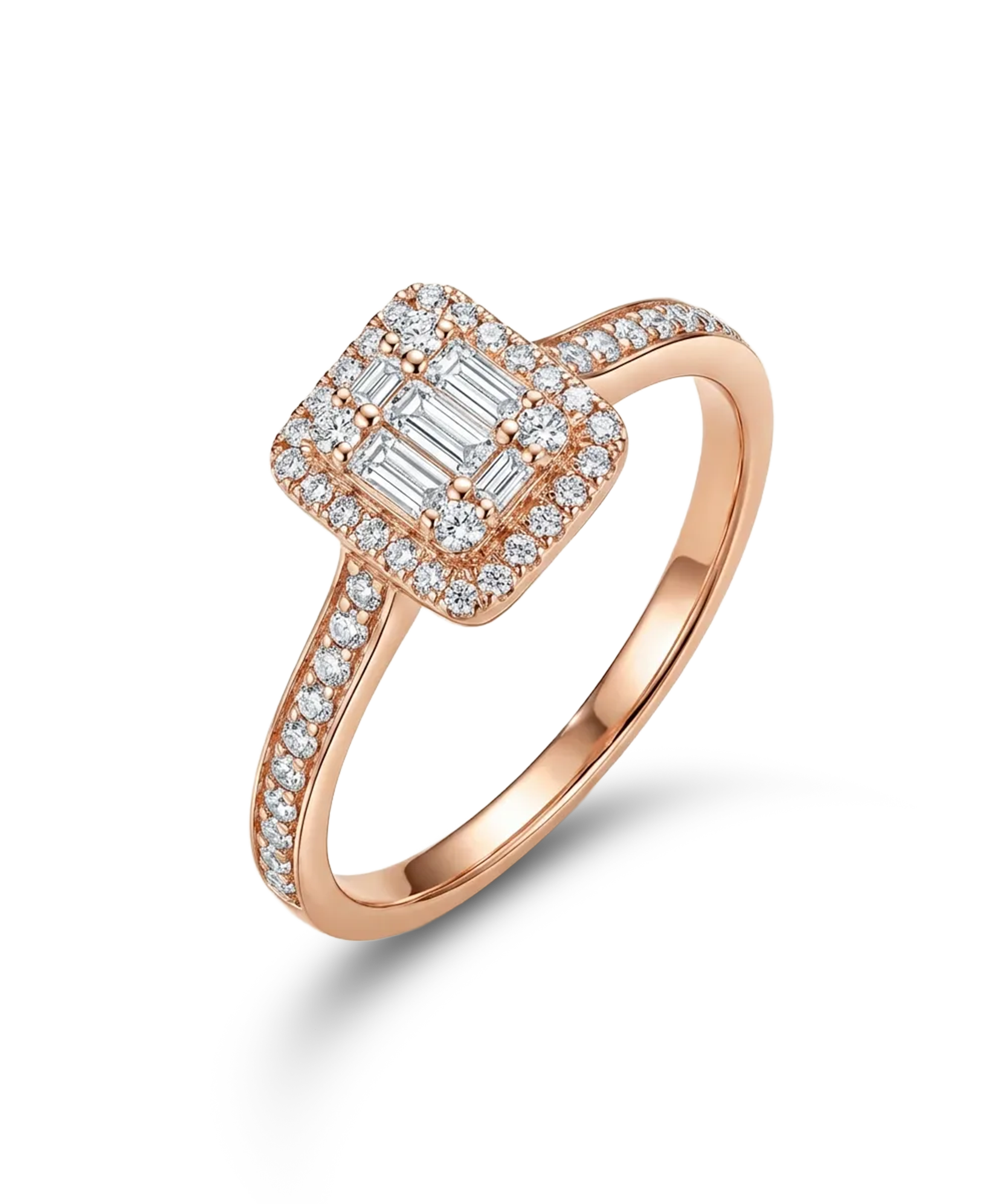 Rožinio aukso žiedas su 0.5 ct briliantais