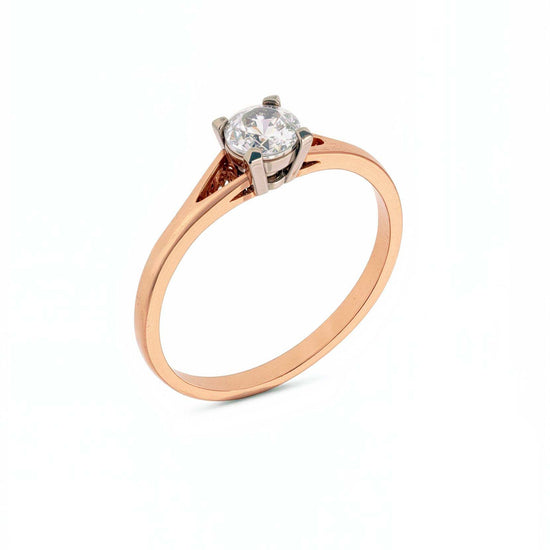 Rožinio aukso žiedas su centriniu deimantu