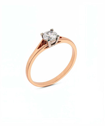 Rožinio aukso žiedas su centriniu deimantu