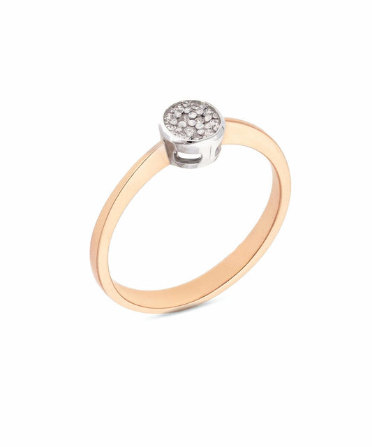 Rožinio aukso žiedas su apvalia briliantų inkrustacija