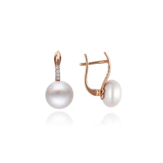 Rožinio aukso auskarai su perlu