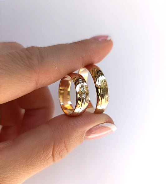 Rožinio ir balto aukso vestuviniai žiedai, 6 mm, poliruotas paviršius su briliantų akcentu