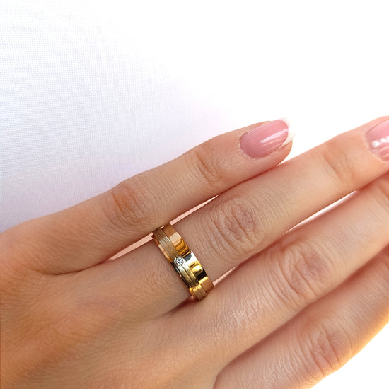 Rožinio ir balto aukso žiedai porai, 5 mm, minimalistinis dizainas