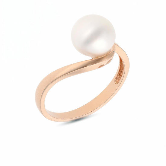 Rozā zelta gredzens ar lielu apaļu pērli