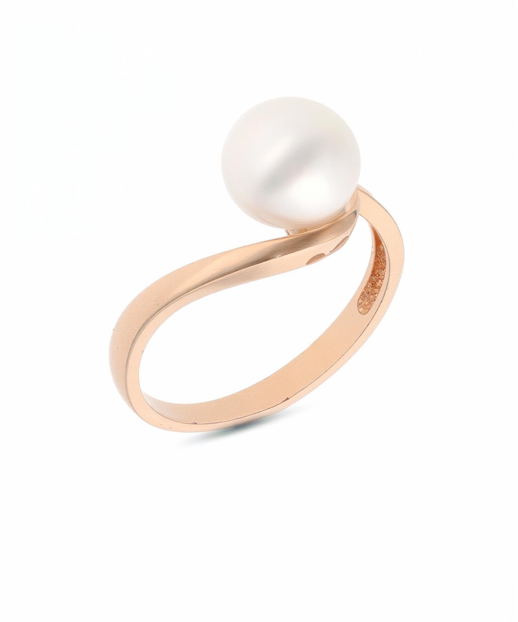 Rozā zelta gredzens ar lielu apaļu pērli