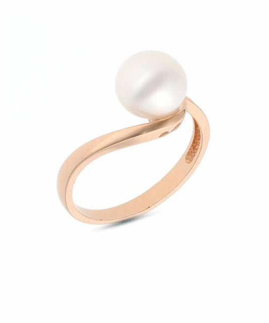 Rožinio aukso žiedas su dideliu apvaliu perlu