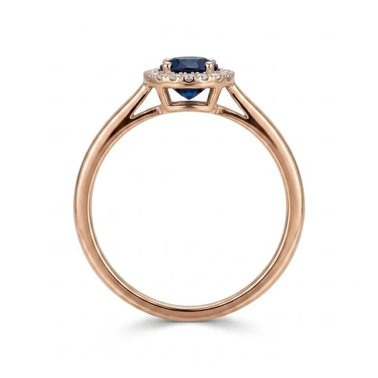 585 rausvo aukso žiedas su 0,12 ct safyru ir 0,05 ct briliantais