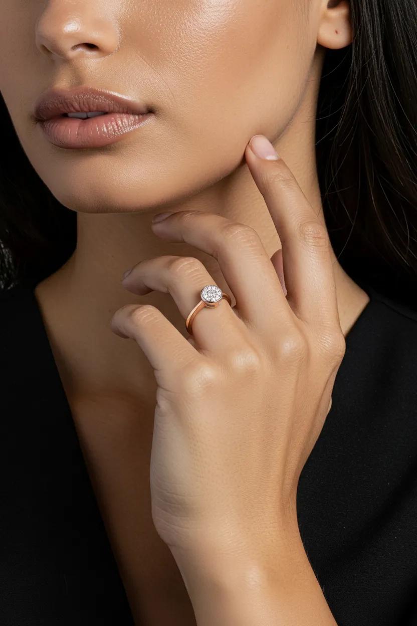 Zelta saderināšanās gredzens ar briljantu pirkstā