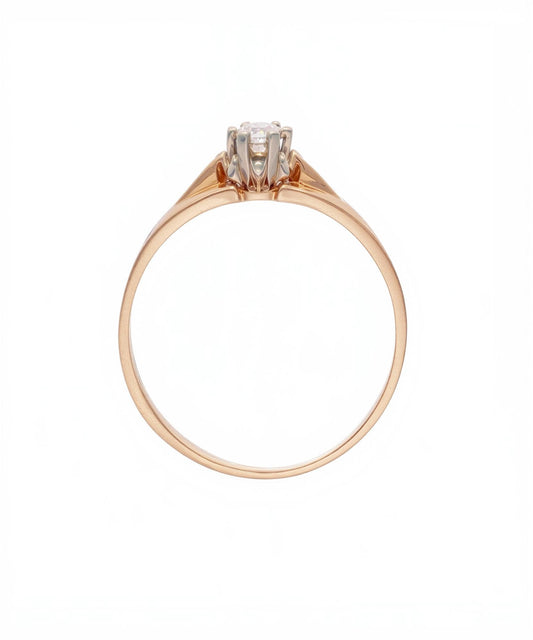 Raudono aukso sužadėtuvių žiedas su centriniu akmeniu