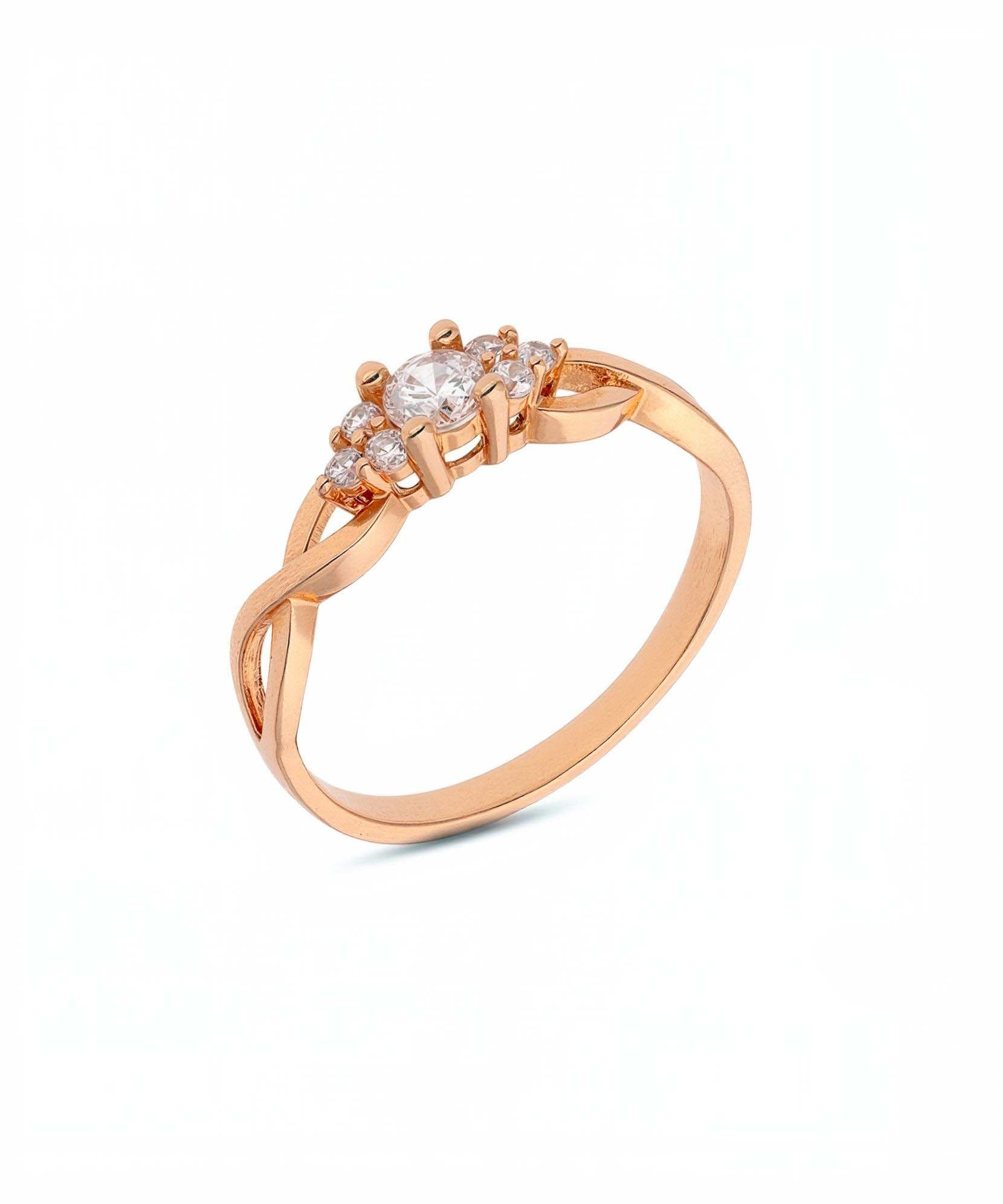 Prabangus žiedas su švytinčiomis akutėmis iš rožinio aukso