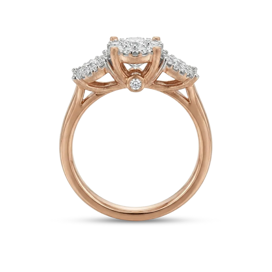Prabangus žiedas su trimis briliantų kompozicijomis, viso 0.5 ct