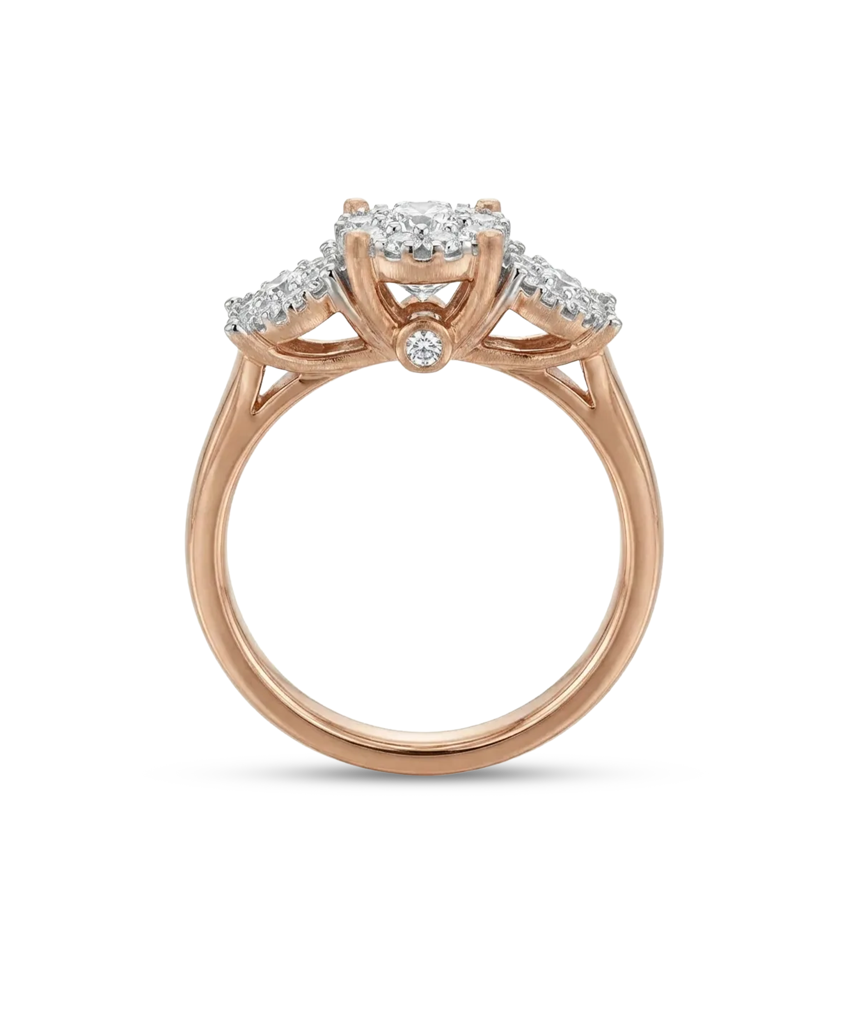 Prabangus žiedas su trimis briliantų kompozicijomis, viso 0.5 ct