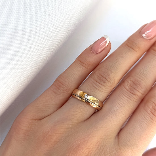 Elegantiški vestuviniai žiedai porai, pynutė per kraštą, 5 mm