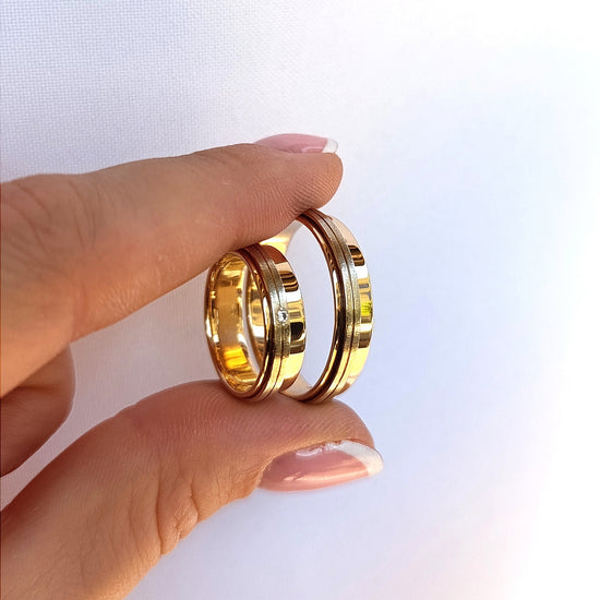 Vestuviniai žiedai, rožinis auksas 585 su siaura balto aukso juosta, 5 mm