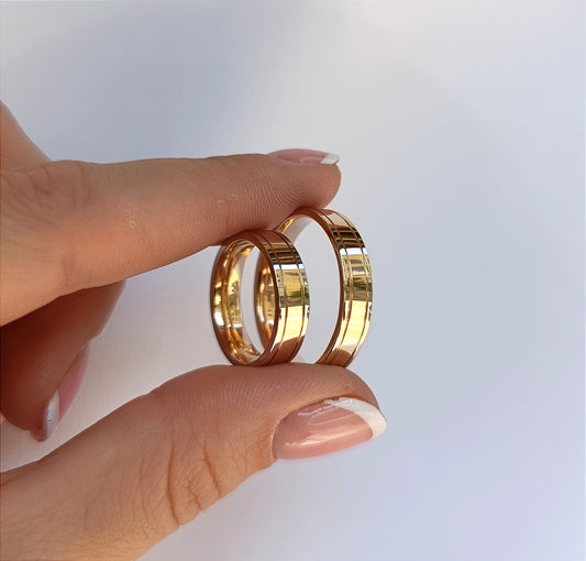 Vestuviniai žiedai, rožinis auksas 585 su poliruotomis balto aukso briaunomis, 5 mm