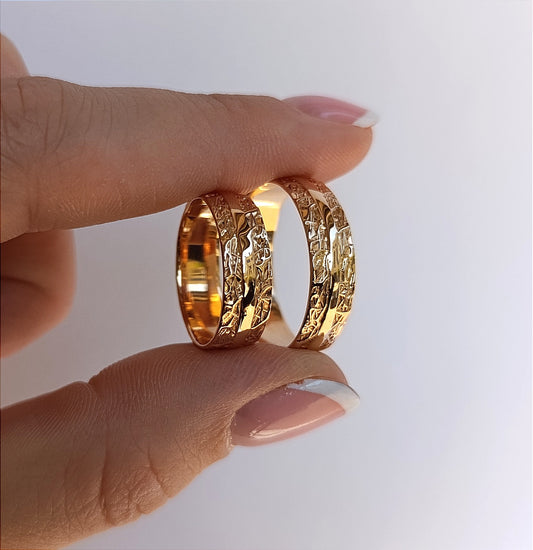 Vestuviniai žiedai, rožinis auksas 585, dekoratyvinė tekstūra šonuose, 6 mm