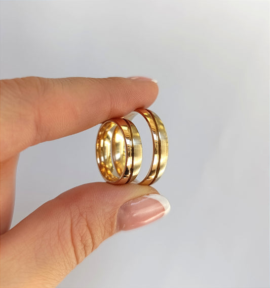 Rožinio ir balto aukso vestuviniai žiedai, poliruotas ir satininis paviršius, 4 mm