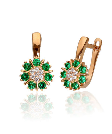 Auksiniai auskarai su žaliais akmenimis