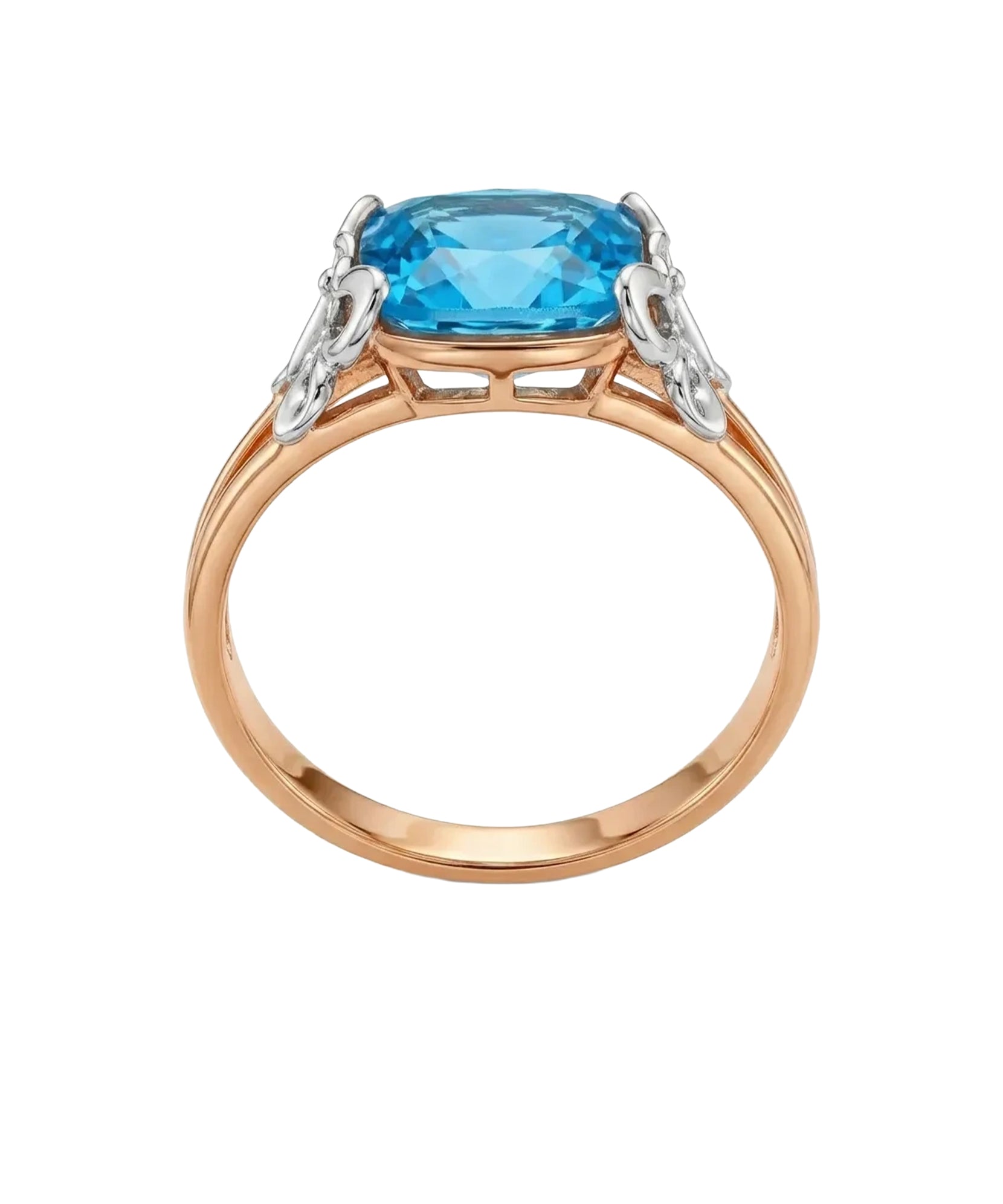 prabangus auksinis ziedas su melynu akmeniu