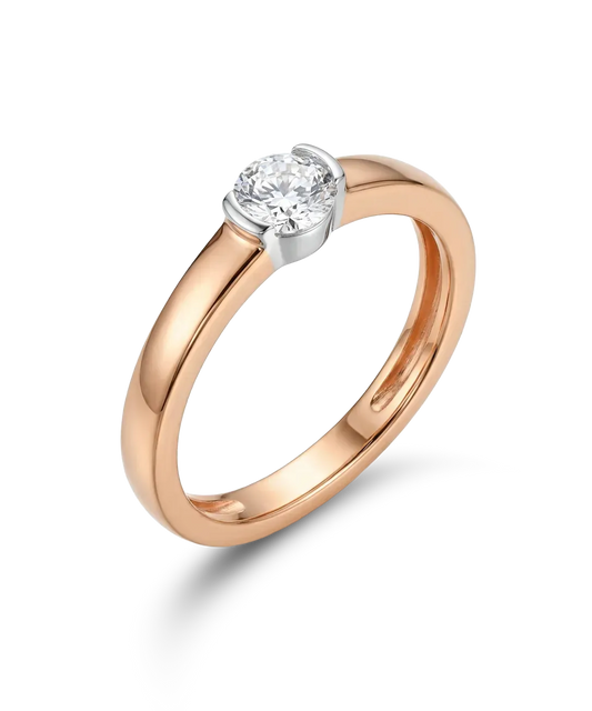 Raudono ir balto aukso žiedas su įstatytu centriniu cirkoniu