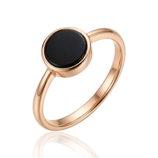 raudono aukso ziedas su juodu akmeniu