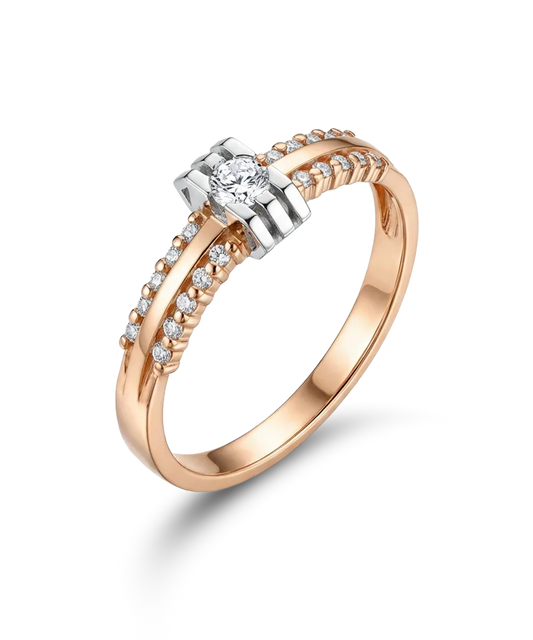 Raudono Aukso Žiedas su 0.22 ct Deimantu