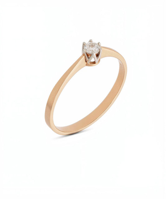 Raudono aukso žiedas su 0,16 ct deimantu