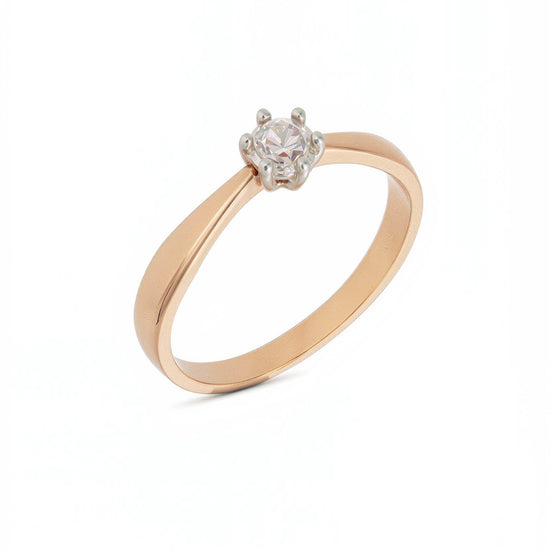 Raudono aukso žiedas su 0,23 ct deimantu
