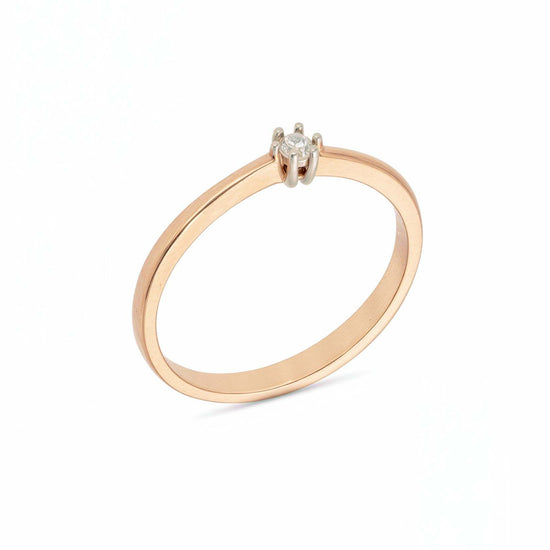 Raudono aukso žiedas su apvaliu briliantu