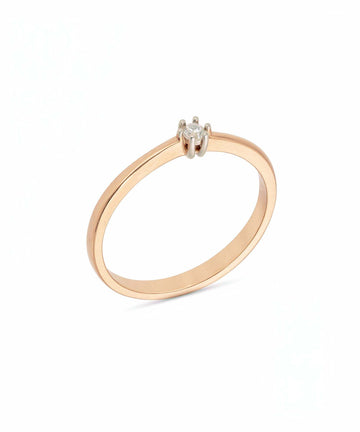 Raudono aukso žiedas su apvaliu briliantu