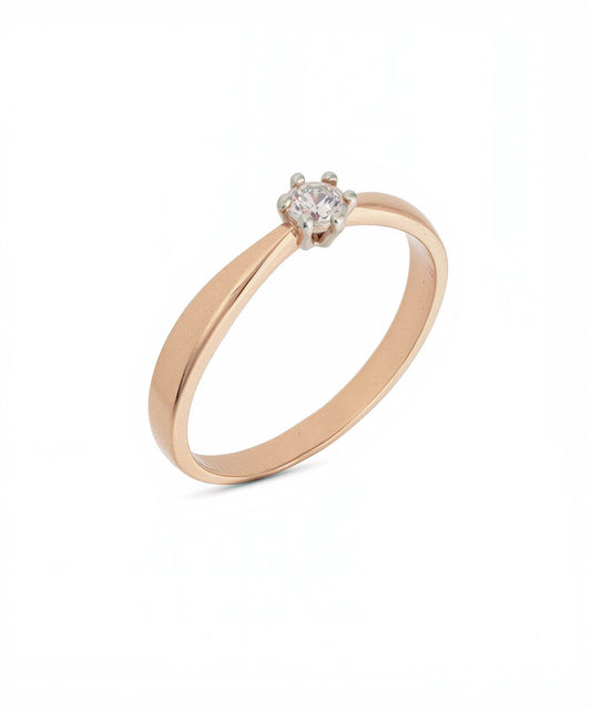 Raudono aukso žiedas su briliantu