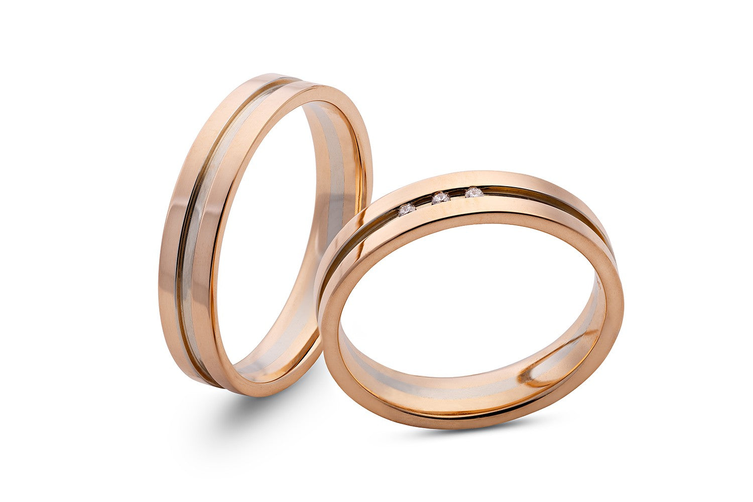 Dvispalviai 4 mm vestuviniai žiedai iš 585 aukso su cirkoniais