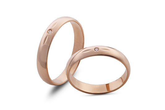 Klasikiniai 4 mm vestuviniai žiedai iš 585 aukso su cirkoniu