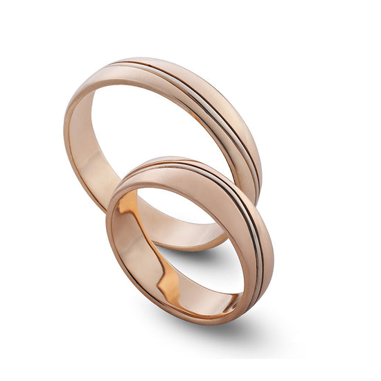 Klasikiniai rožinio aukso vestuviniai žiedai su vienguba linija, 6 mm