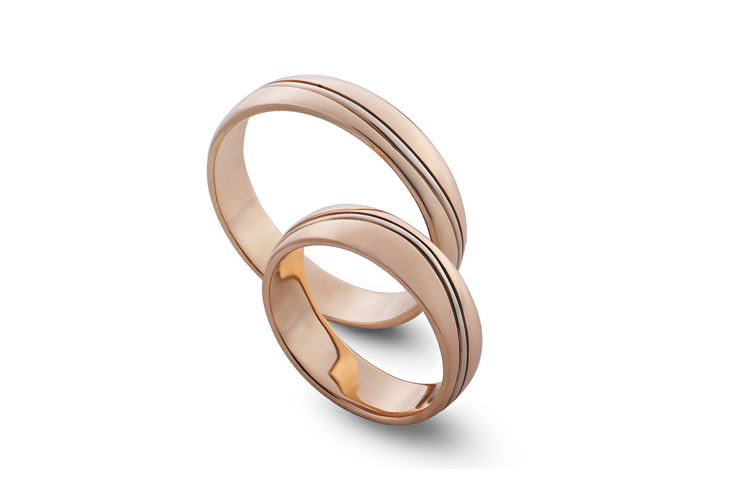 Klasikiniai rožinio aukso vestuviniai žiedai su vienguba linija, 6 mm